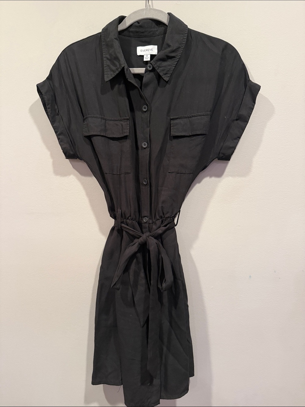 Evereve Black Short Sleeve Utility Shirt Dress- xs
